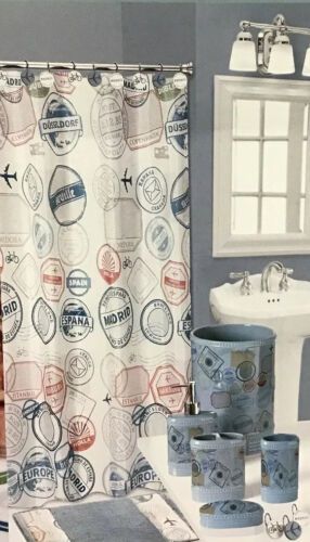 Photo 2 of Shower Curtain Popular Bath Travel World Stamps Fabric 70 x 72 Shower Curtain - Multicolor