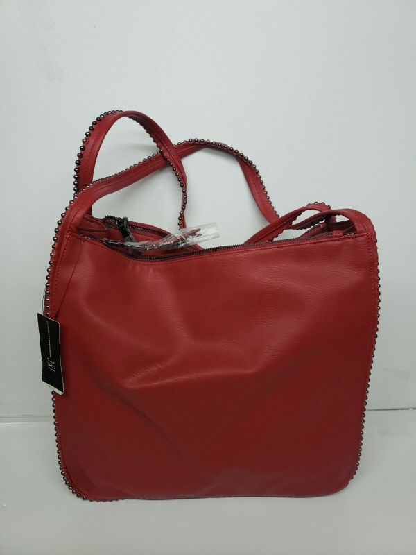 Photo 5 of INC By Macys Women's Valliee Large Faux Leather Studded Hobo Shoulder Bag One Size Red.Beaded trim traces the edges of a multi-compartment INC International Concepts hobo thats spacious, stylish and topped with double handles for effortless carry. Large s