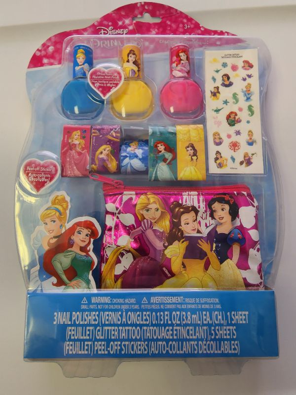 Photo 1 of DISNEY PRINCESS 3 NAIL POLISHES COSMETIC SET NAIL POLISH AND PEEL-OFF STICKERS