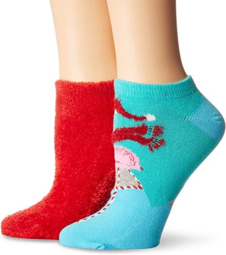 Photo 4 of HUE Womens 2-Pk. Footsie Socks Gift Box ((02)Red/Flamingo, One Size)