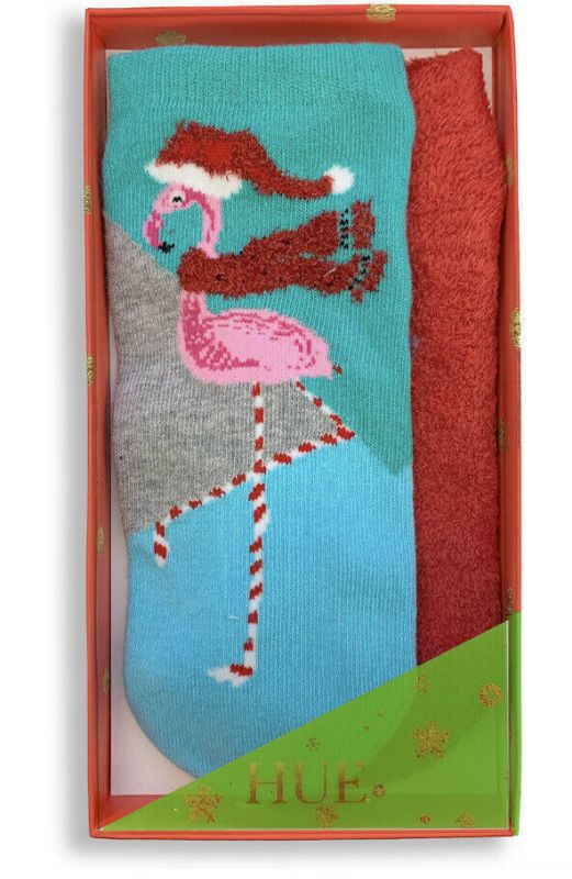 Photo 6 of HUE Womens 2-Pk. Footsie Socks Gift Box ((02)Red/Flamingo, One Size)
