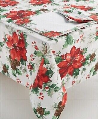 Photo 1 of Bardwil Christmas Watercolor Poinsettia 60" x 84" Tablecloth Only