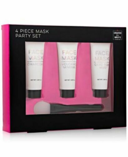 Photo 1 of Macy's 4 Piece Facial Mud Mask SET Volcano Charcoal Dead Sea & Brush Full Size Tubes