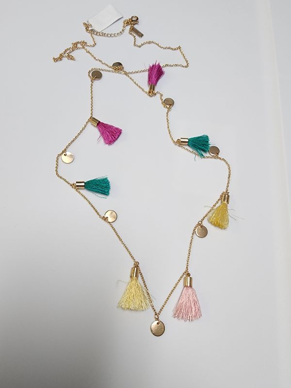 Photo 1 of INC Women's Necklace Gold Tone Multi Color Tassel Long Chain - Statement Piece- Adjustable