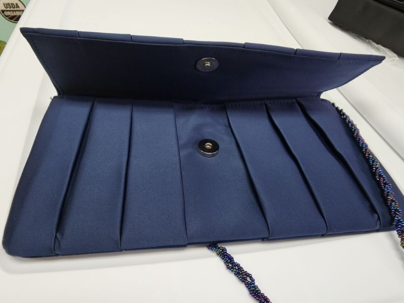 Photo 3 of Adrianna Papell  Navy Kolbie Satin Clutch 