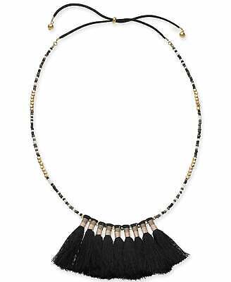 Photo 1 of INC International Concepts Women's Gold-Tone Bead & Black Tassel Slider Necklace