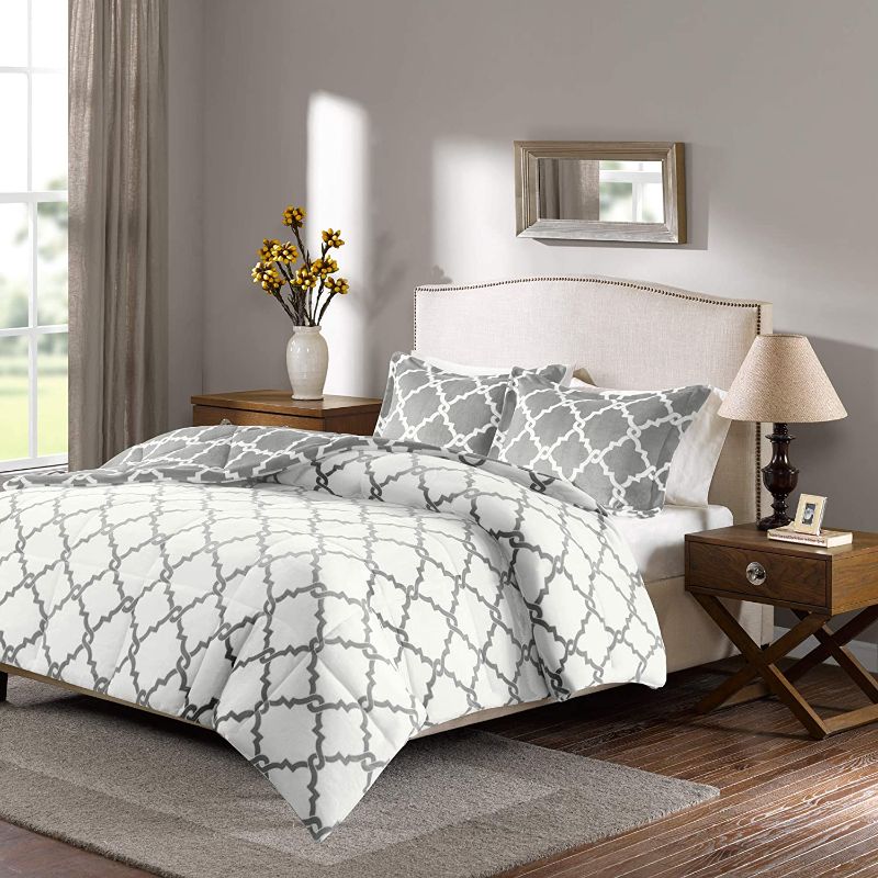 Photo 2 of KING/CAL KING True North by Sleep Philosophy Peyton Reversible Fretwork Print Plush Comforter Set 
Comforters with Shams Ultra Soft and Cozy, Grey 3PC SET