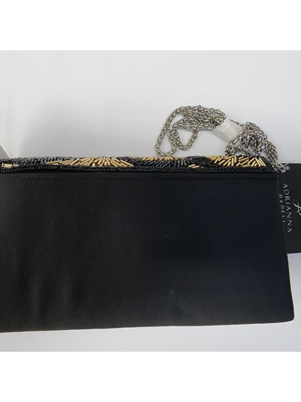 Photo 3 of Adrianna Papell Beaded Black Gold Silver Clutch Crossbody Chain New