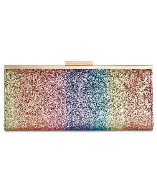 Photo 1 of INC by Macy's  Clutch Carolyn Multi Color Rainbow Sparkle Clutch Bag. Your phone and other going-out essentials fit perfectly inside an I.N.C. International Concepts clutch iced in gorgeous glitter. 10-1/2"W x 4-1/2"H x 1-1/2"D. Clasp closure. Fits iPhone