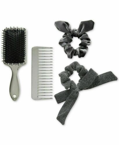 Photo 1 of By Macy's Brush Set 4-Piece Shiny Hair Don't Care Set Silver Brush Comb Scrunchies New