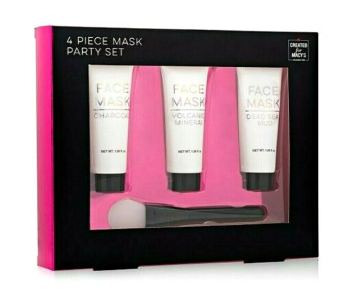 Photo 1 of MACYS BEAUTY COLLECTION 4 PIECE FACE MASK PARTY SET SILICON BRUSH APPLICATOR. Macy's Beauty Collection 
4 Piece Mask Party Set 
1 Silicone Applicator 
1 Charcoal-1 Volcanic Mineral- 1 Dead Sea Mud
cream Mask Formulas!