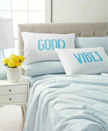 Photo 1 of 4-Piece Sheet Set TWIN SIZE GOOD VIBES Expression Blue Machine Wash New