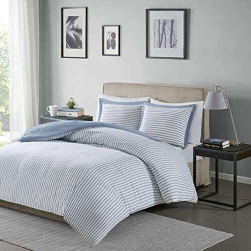 Photo 5 of King Madison Park Essentials Hayden REVERSIBLE 3-Pc. King/Cal King DUVET COVER Set. Give your bedroom a fresh update with the Hayden duvet cover set from Madison Park Essentials. Sporting a striped pattern, the duvet cover and shams reverse to a solid col