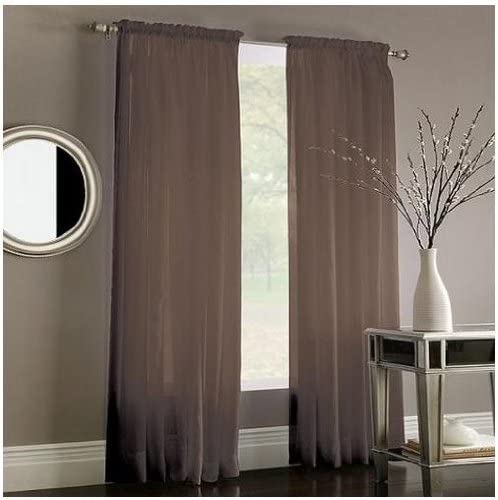 Photo 1 of 2 PANELS  Preston  Rod Pocket Sheer Curtain Brown 52 x 84