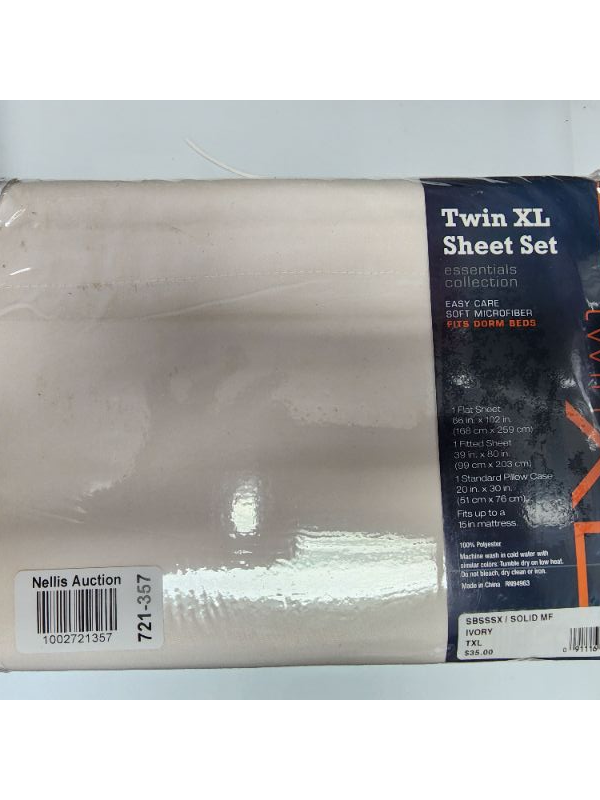 Photo 3 of TWIN XL SHEET SET ESSENTIALS COLLECTION FITS DORM BEDS -IVORY - Includes 1 flat sheet, 1 fitted sheet, and 1 standard pillow case
100% Polyester