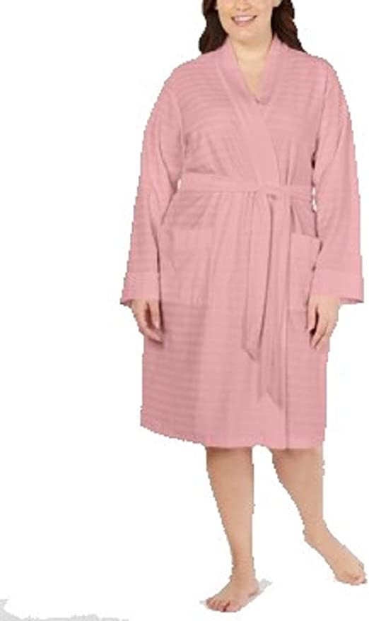 Photo 1 of Charter Club Women's Plus Size Striped Texture Knit Robe Paradise Pink (2X)