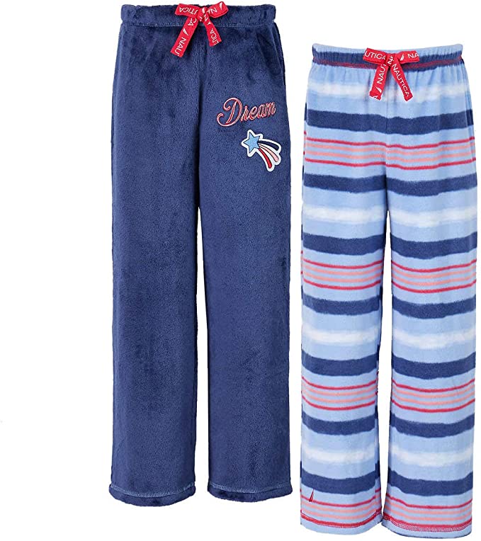 Photo 1 of Nautica Girls Velvet Fleece Sleep Pajama Pants 2-Pack (Blue Stripes, 7)