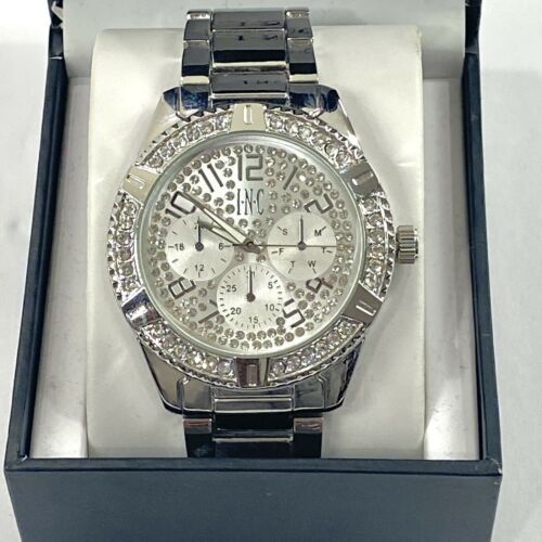 Photo 3 of I.N.C. By Macy's Men's 44mm Silver Tone Dial with Crystals Link Bracelet Wrist Watch