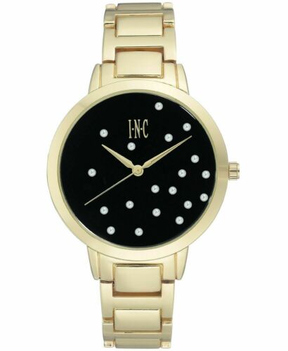 Photo 1 of INC By Macy's Women Gold Tone Round Case Black Faux Pearls Bracelet Ladies Watch 36mm