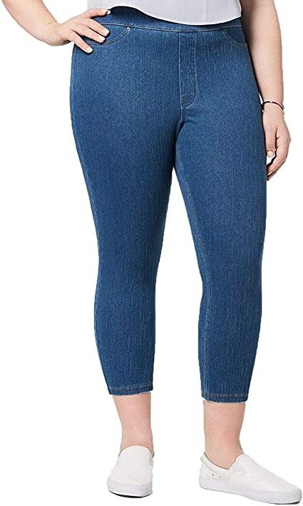 Photo 1 of HUE Women's Plus Size Original Denim Capri Leggings, Medium Wash (3X)