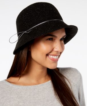 Photo 1 of INC Women's Hatchweave Metallic Cloche Hat Black O/S