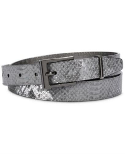 Photo 1 of DKNY Metallic Snake-Embossed Belt Silver SIZE XL
