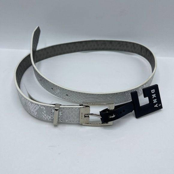 Photo 2 of DKNY Metallic Snake-Embossed Belt Silver SIZE XL
