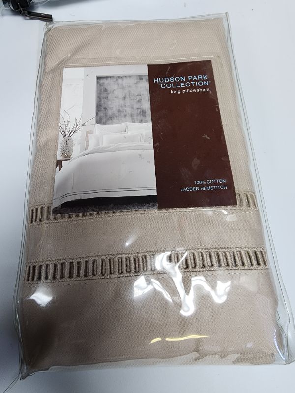 Photo 1 of King Hudson Park Collection Ladder Hemstitch King Pillowsham Color: Oat







