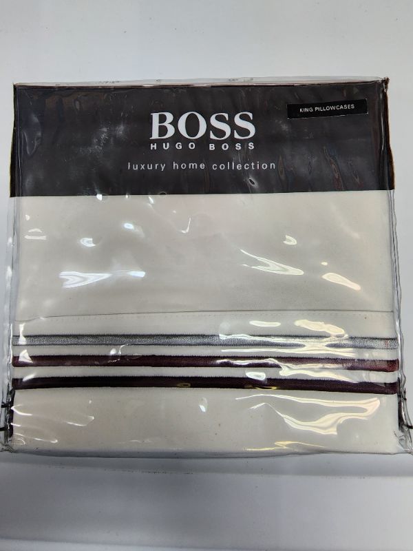 Photo 2 of 2 King Size BOSS HUGO BOSS  Classiques King Pillow Case - Set of 2 - White/Claret. 100% Cotton 20 x 40