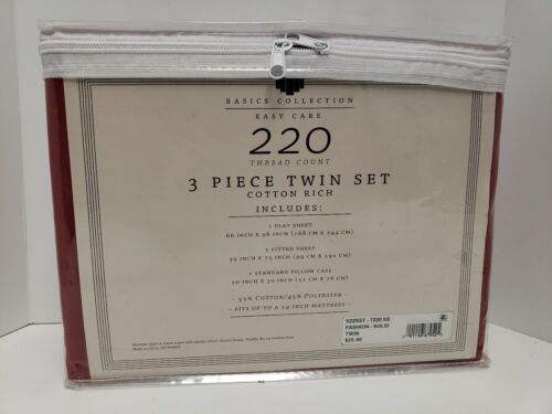 Photo 2 of BASIC COLLECTION 3 PIECE TWIN SHEET SET 220 THREAD CT NEW