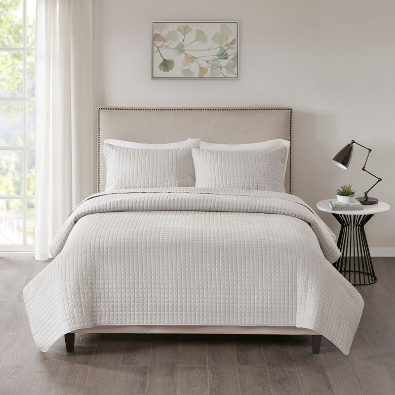 Photo 3 of 510 DESIGN OTTO KING 3 PCS COVERLET SET GRAY MICROFIBER - King/California King coverlet set includes - 
104” W x 94” L coverlet - Two 20” W x 36” L king pillow shams - 100% polyester