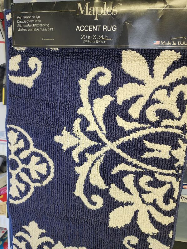 Photo 1 of Maples Highland Textured Print Navy Area & Washable Throw Rugs