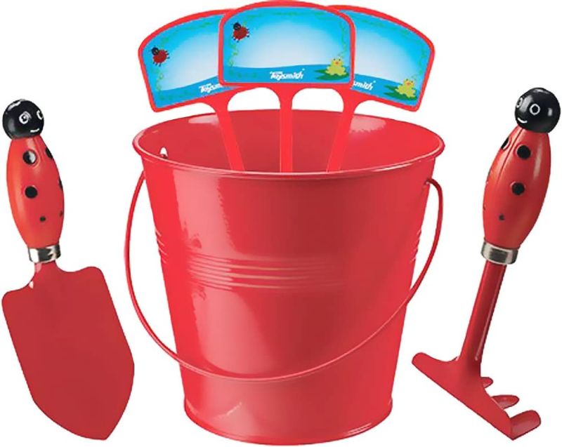 Photo 1 of Toysmith Kids Gardening Set with Rake Trowel and Plant Markers (Red Ladybug)