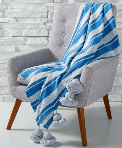 Photo 1 of Martha Stewart Collection Whim Tassel, Featuring The Soft Touch of Cotton and a Stylish Striped Pattern, Size Throw, Dimensions: 50 Inches x 60 Inches, Blue