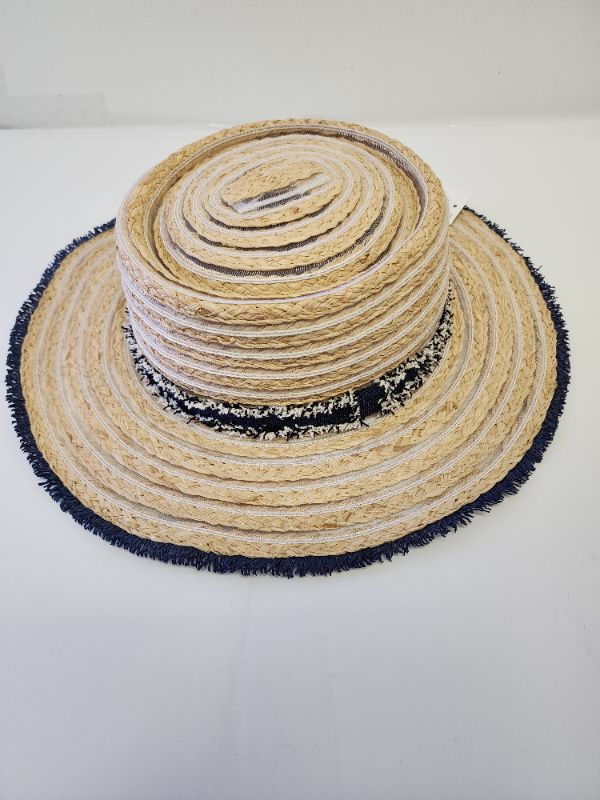 Photo 1 of Steve Madden braided Straw & denim chambray boater women's hat Fedora Panama