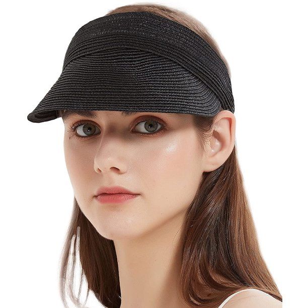 Photo 1 of Nine West Packable Straw Visor - Black Black One Size NEW