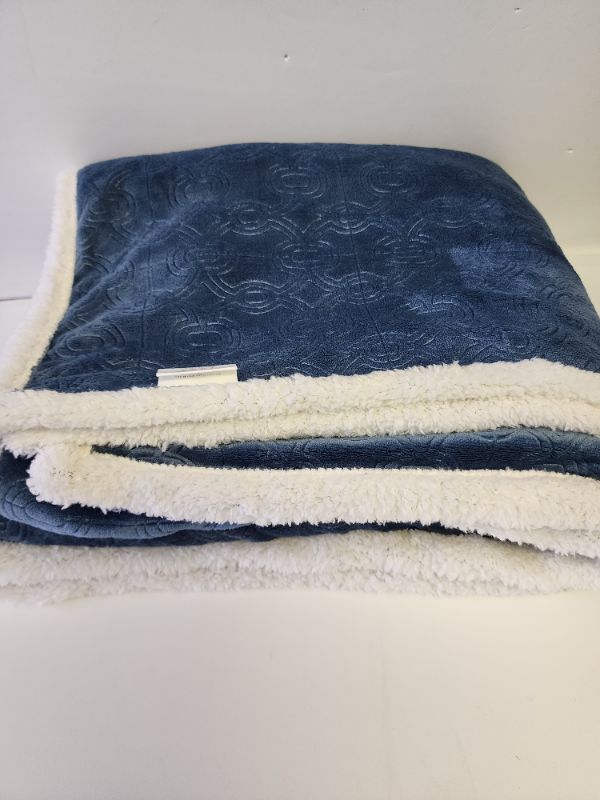 Photo 2 of Madison Park Blue Oversize Reversible 60x70" Embossed Faux Fur Sherpa Throw