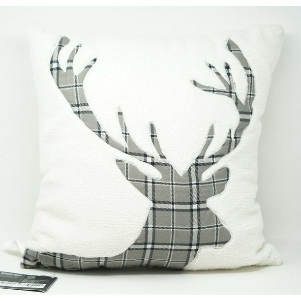 Photo 1 of Martha Stewart 18" Mongolian Faux Fur Decorative Pillow Plaid Reindeer - White
