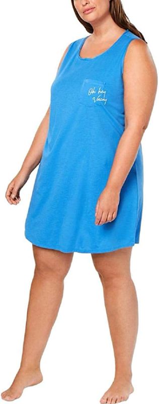 Photo 1 of Jenni Plus Size Peekaboo-Back Sleepshirt, Blue Embroidered Vacay, 1X