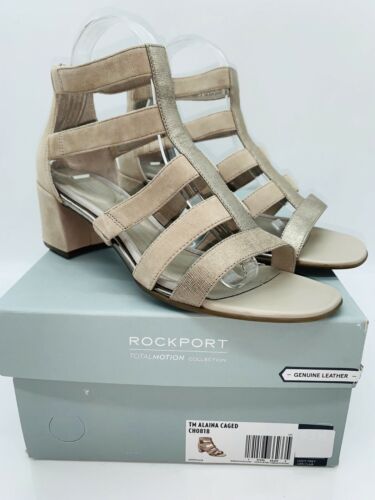 Photo 1 of Size 11 Rockport Genuine Leather Women's Total Motion Alaina Caged Black Heel Strappy Sandals Dove Size 11M