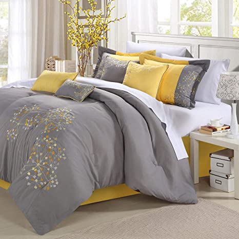 Photo 1 of KING Chic Home Pink floral Yellow Comforter Bed In A Bag Set 8 piece Gray
Comforter, 2 shams, bedskirt, 2 cushions, 2 pillows