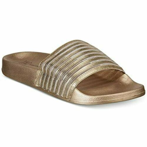 Photo 1 of Size 11/12 XL INC Women's Slippers Metallic Mesh Stripe Slides Gold Size 11/12 XL