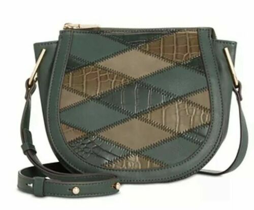 Photo 1 of INC Crossbody Patchwork Quilted Crocodile Round Top-Zip Vegan Leather Saddle