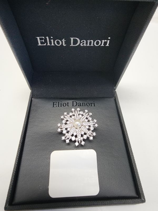 Photo 3 of ELIOT DANORI Silver-Tone Imitation Pearl and Pavé Crystal Snowflake Pin in Box