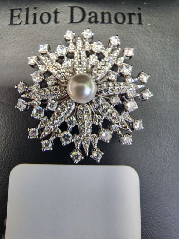 Photo 2 of ELIOT DANORI Silver-Tone Imitation Pearl and Pavé Crystal Snowflake Pin in Box