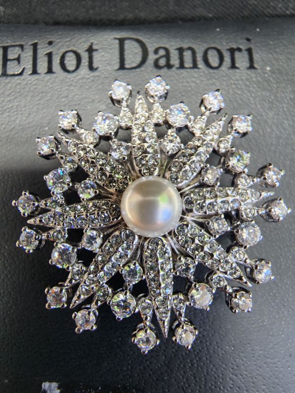 Photo 1 of ELIOT DANORI Silver-Tone Imitation Pearl and Pavé Crystal Snowflake Pin in Box