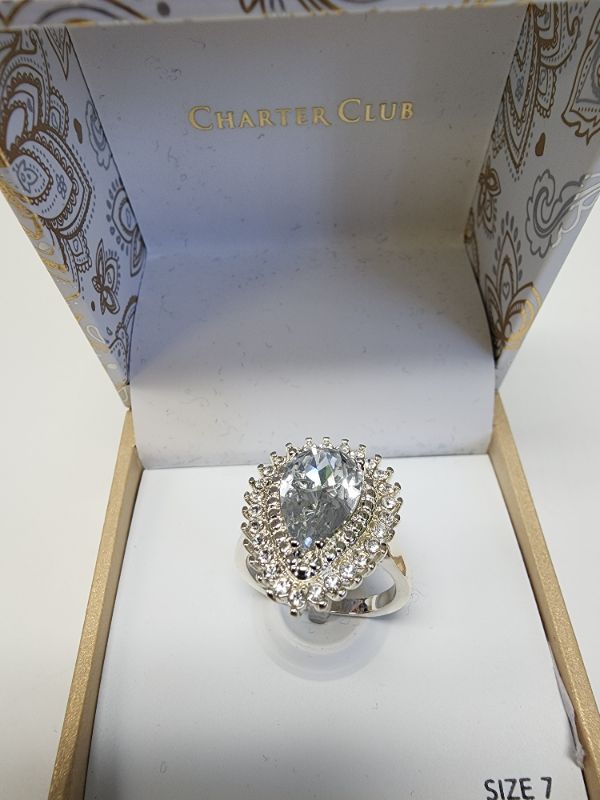 Photo 1 of Charter Club size 7 Silver-Tone Cubic Zirconia Pear Ring