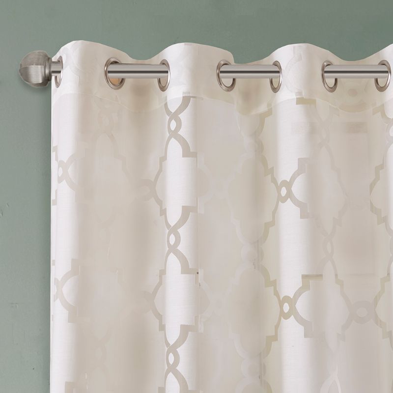 Photo 1 of 1 PANEL -Madison Park Ivory Eden Fretwork Burnout Sheer Panel 50 X 95 IN