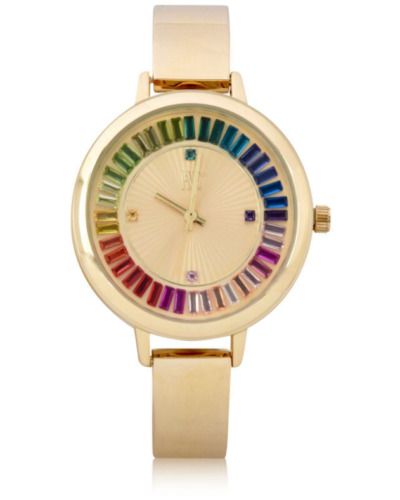 Photo 1 of INC WOMEN'S GOLD-TONE BANGLE BRACELT SUNRAY CRYSTAL ACCENTS DIAL 36MM WATCH 