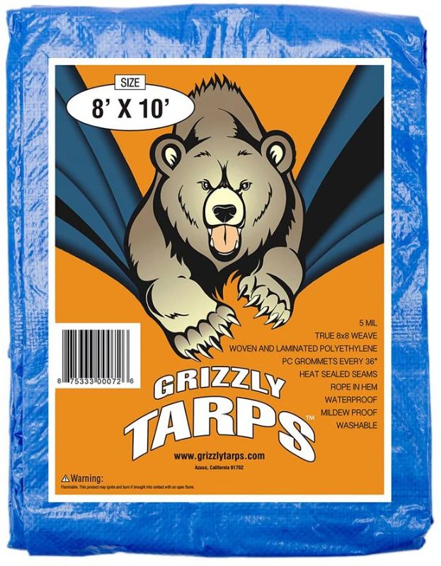 Photo 1 of B-Air Grizzly Tarps - Large Multi-Purpose, Waterproof, Heavy Duty Poly Tarp Cover - 5 Mil Thick (Blue - 8 x 10 Feet)
